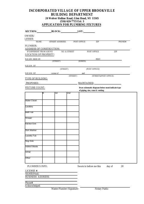 First page of the Application for Plumbing Fixtures
