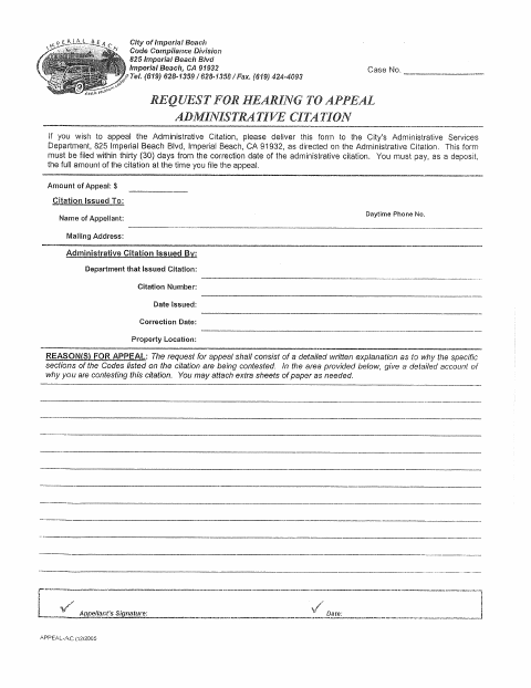 First page of the Citation Appeal and Hardship Waiver Form