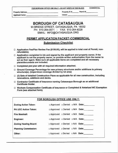 First page of the Commercial Building and Zoning Permit Application