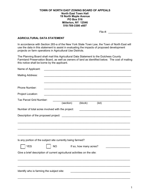 First page of the Agricultural Data Statement