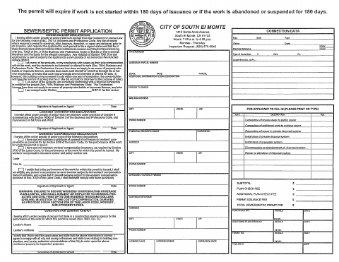 First page of the Sewer/Septic Permit Application