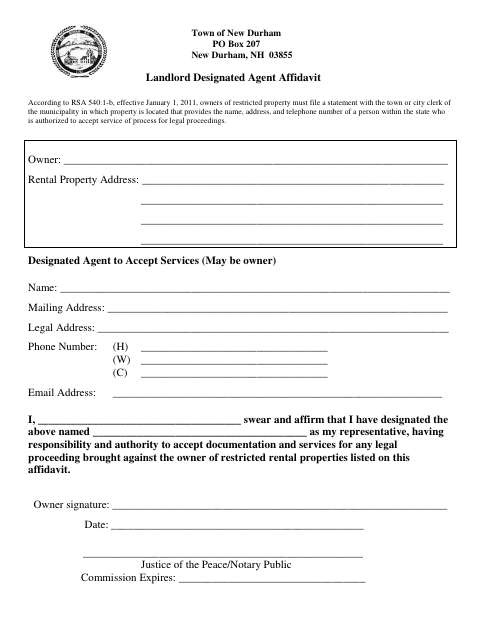 First page of the Landlord Designated Agent Affidavit