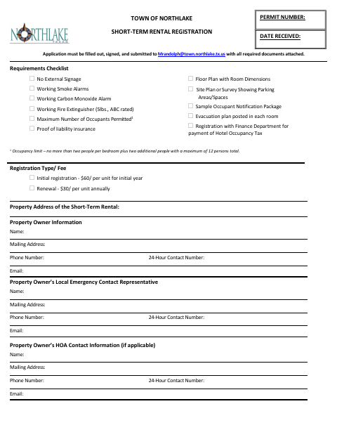 First page of the Short-Term Rental Registration Application