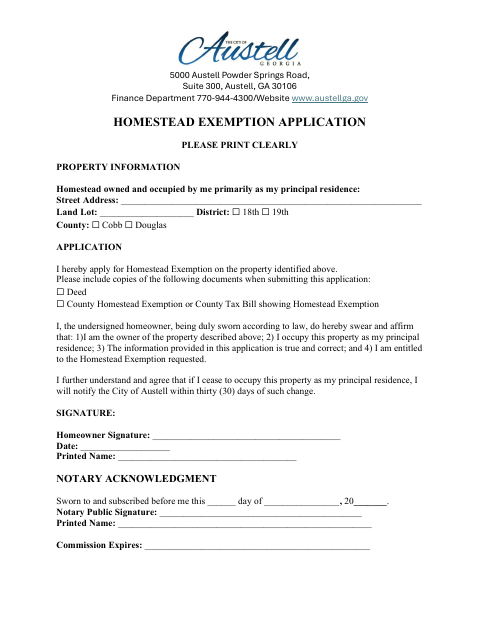 First page of the Homestead Exemption Application