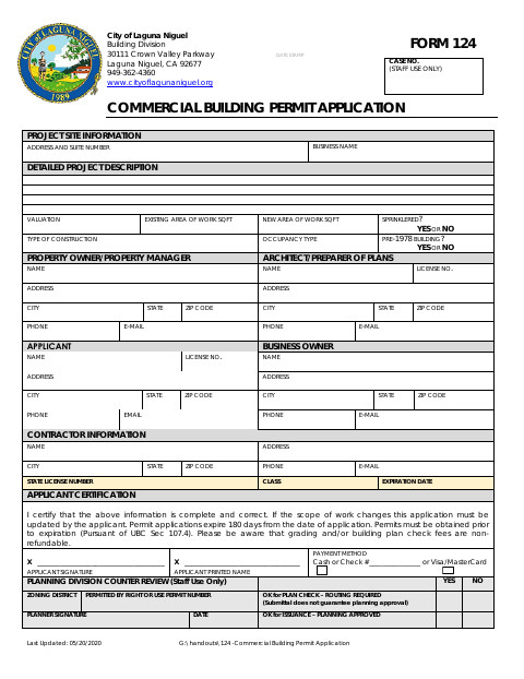 First page of the Commercial Building Permit Application