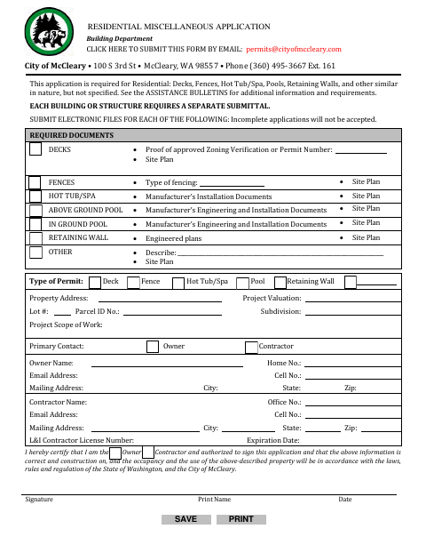 First page of the Residential Miscellaneous Application