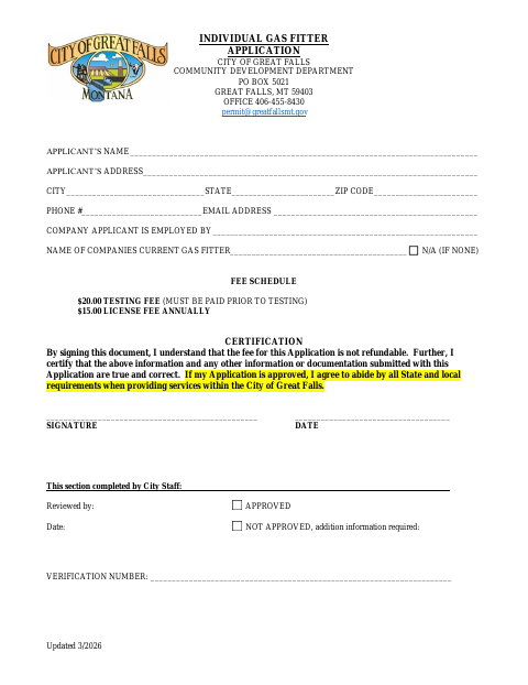 First page of the Individual Gas Fitter Application