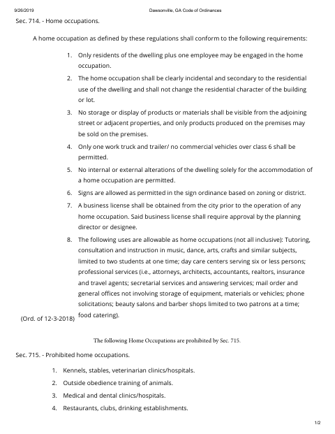 First page of the Home Occupation Agreement