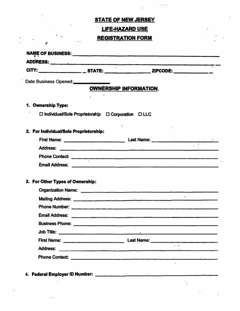 First page of the Life-Hazard Use Registration Form