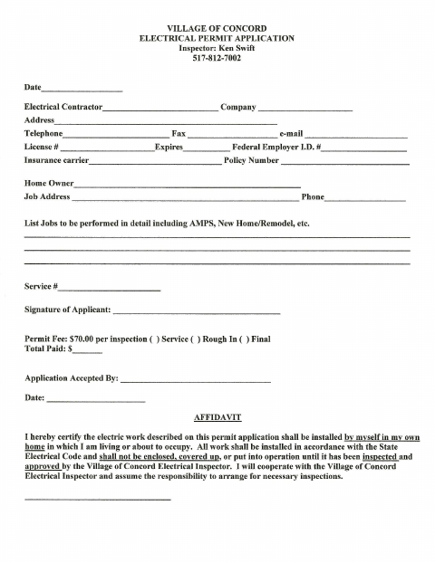First page of the Electrical Permit Application