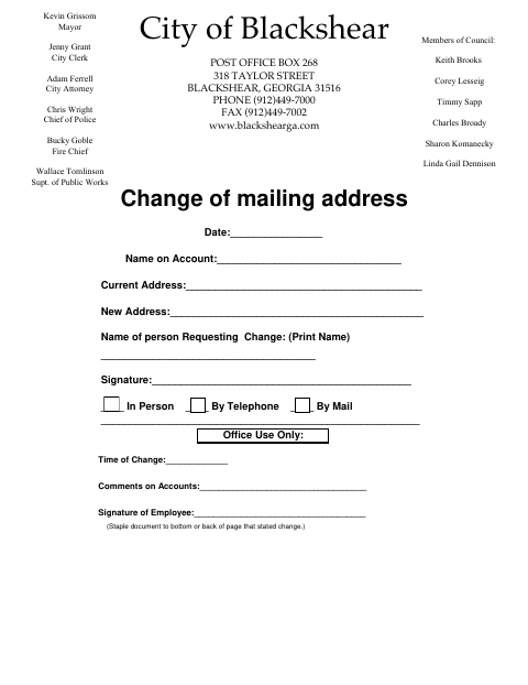 First page of the Change of Mailing Address