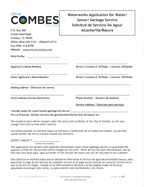 First page of the Residential Utility Deposit Application