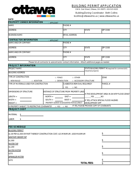First page of the Building Permit Application