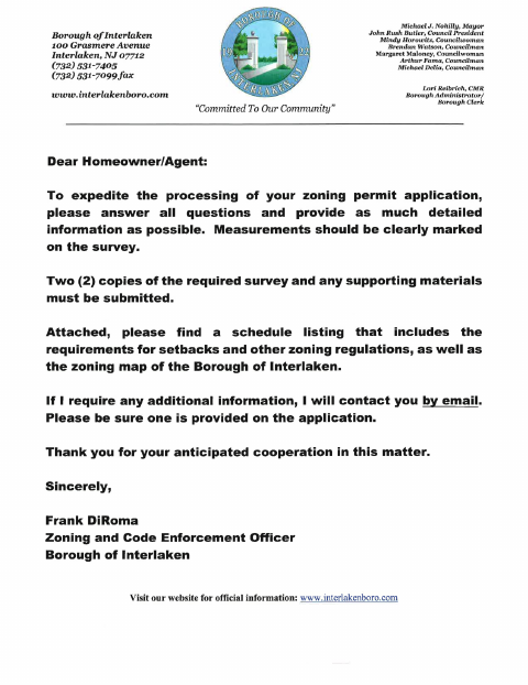 First page of the Zoning Permit Application