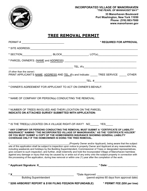 First page of the Tree Removal Permit