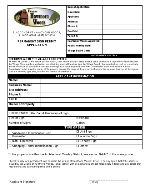 First page of the Permanent Sign Permit Application