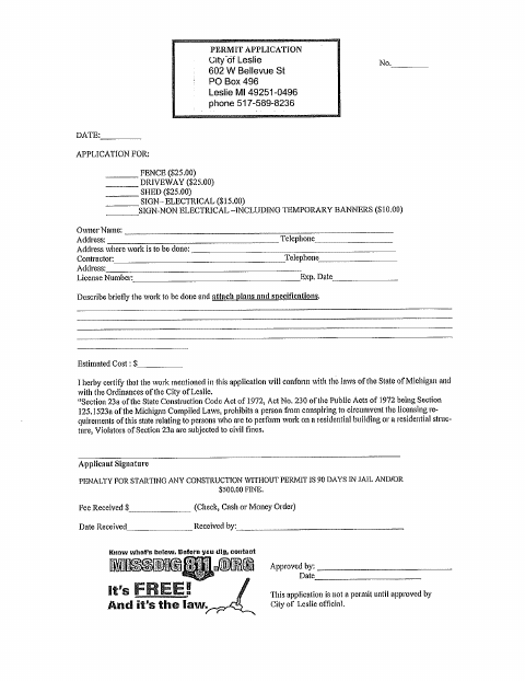 First page of the Driveway Permit Application