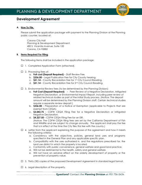 First page of the Development Agreement