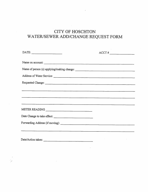 First page of the Water/Sewer Add/Change Request Form