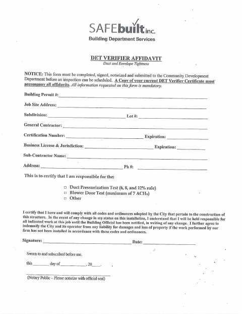 First page of the DET Verifier Affidavit