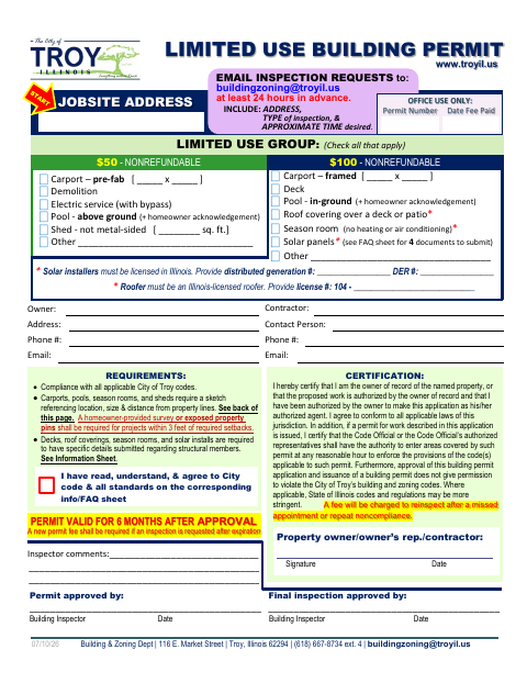 First page of the Limited Use Building Permit