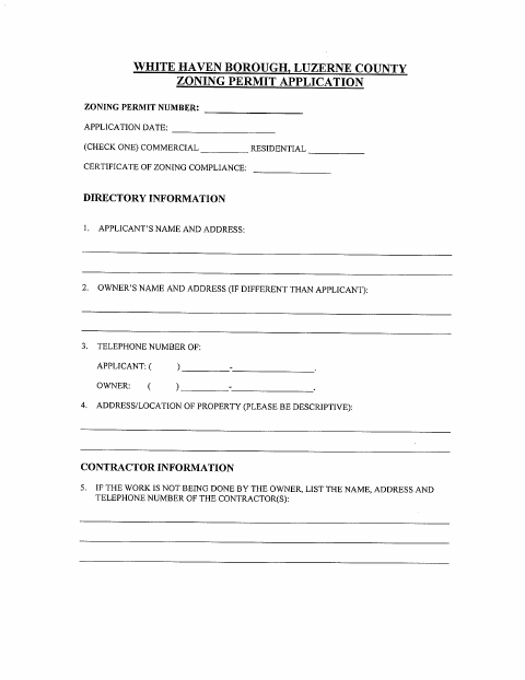 First page of the Zoning Permit Application