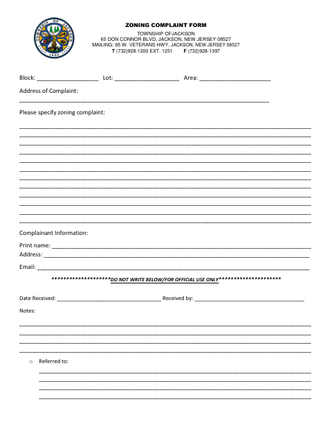 First page of the Zoning Complaint Form