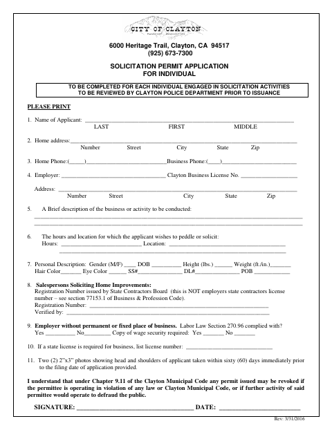 First page of the Solicitor's Permit Application for Individual