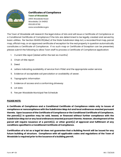 First page of the Certificates of Compliance