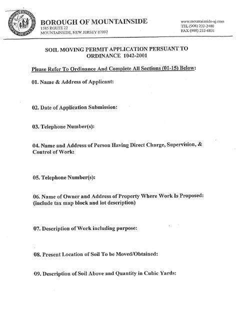 First page of the Soil Moving Permit Application