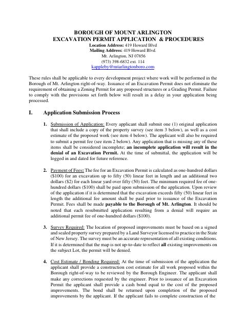 First page of the Excavation Permit Application & Procedure