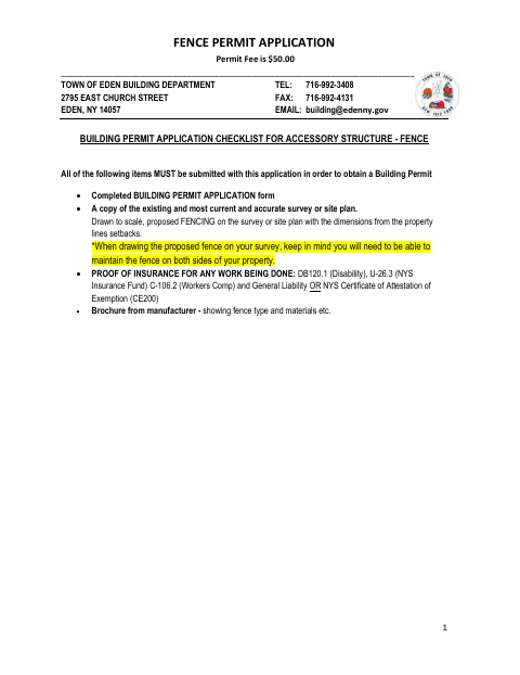 First page of the Fence Permit Application