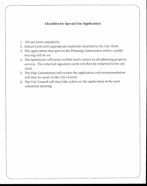 First page of the Special Use Application