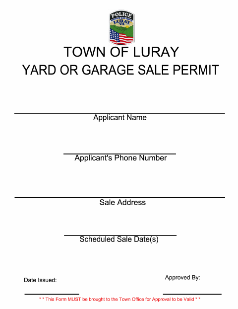 First page of the Yard or Garage Sale Permit Application