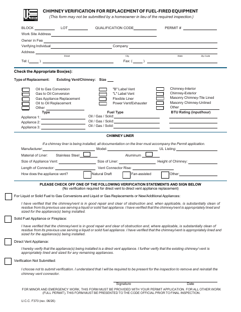 First page of the Chimney Verification for Replacement of Fuel-Fired Equipment