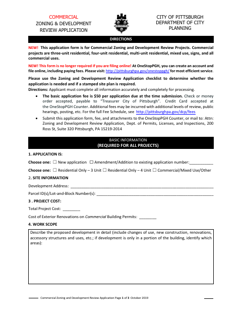 First page of the Commercial Zoning and Development Review Application