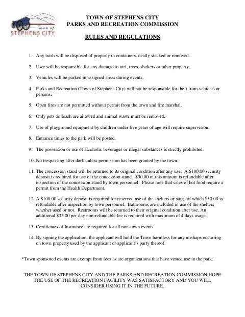 First page of the Parks and Recreation Application for Facility Use