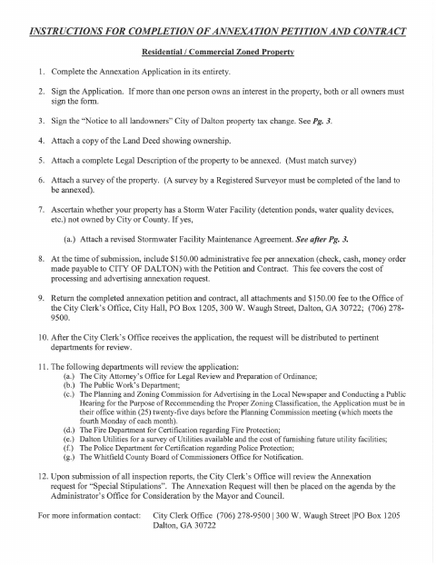 First page of the Annexation Instructions and Application