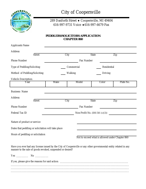 First page of the Peddlers/Solicitors Application