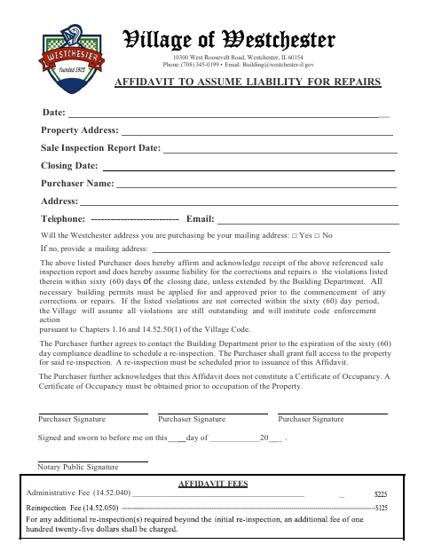 First page of the Affidavit to Assume Liability for Repairs