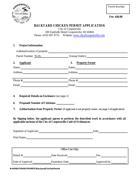 First page of the Backyard Chicken Permit Application