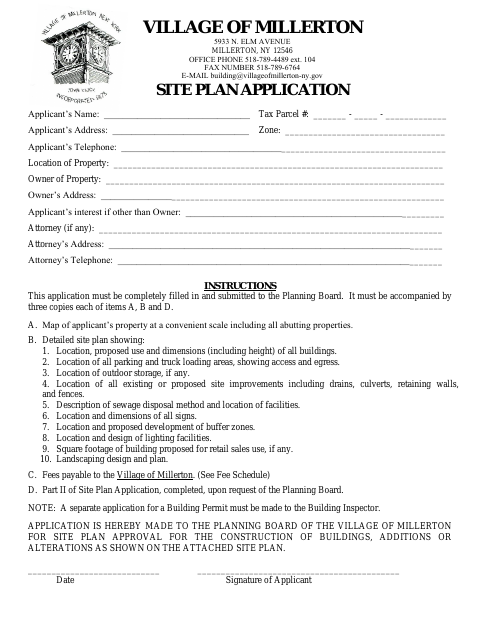 First page of the Site Plan Application