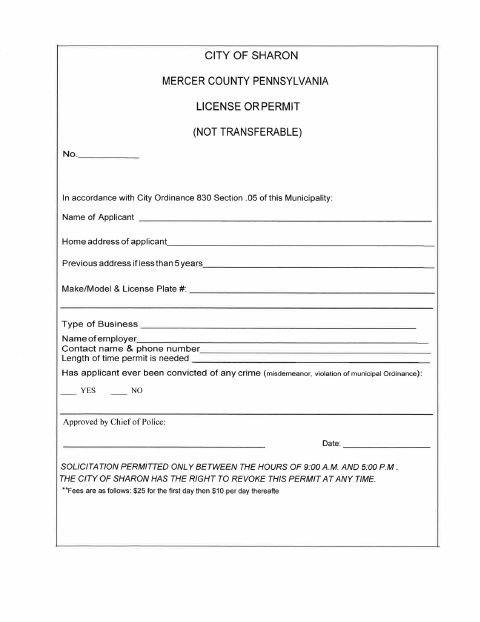 First page of the Solicitor's Permit Application