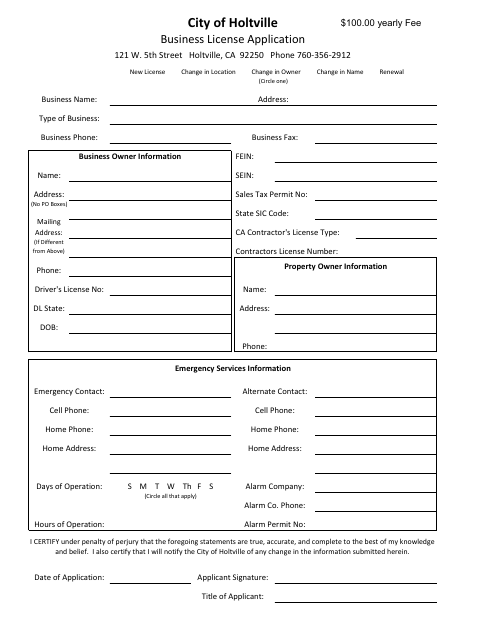 First page of the Annual Business License Application