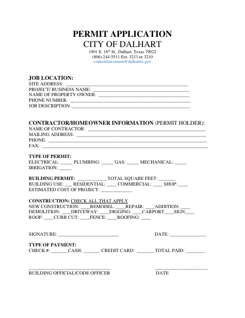 First page of the Permit Application