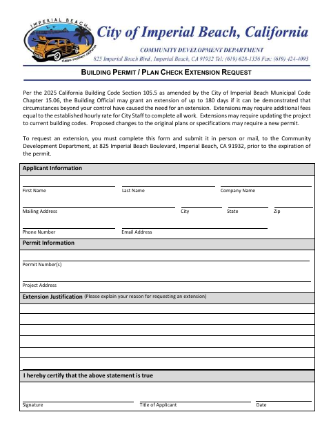 First page of the Building Permit/Plan Check Extension Request