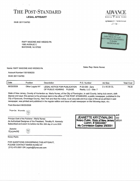 First page of the Affidavit of Publication