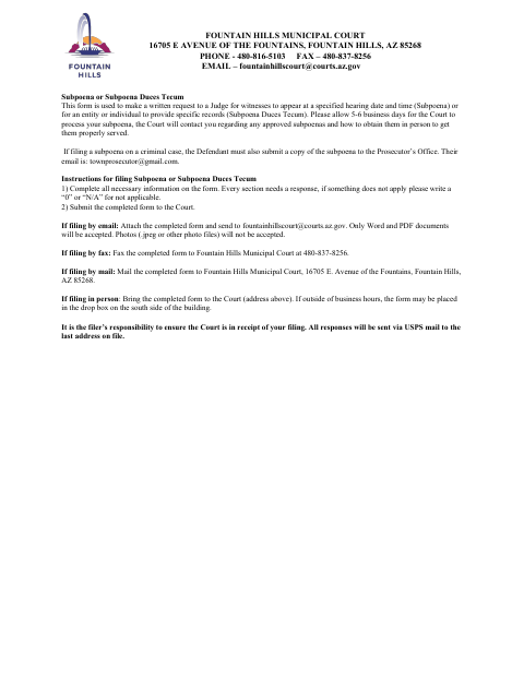 First page of the Subpoena or Subpoena Duces Tecum