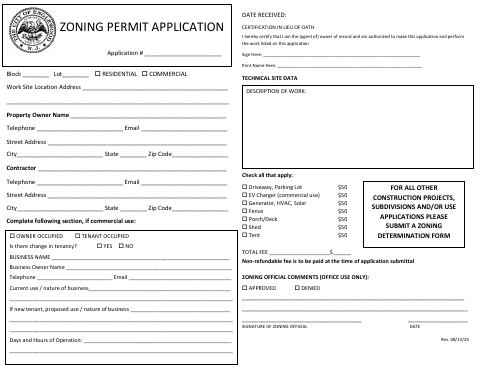 First page of the Zoning Permit Application