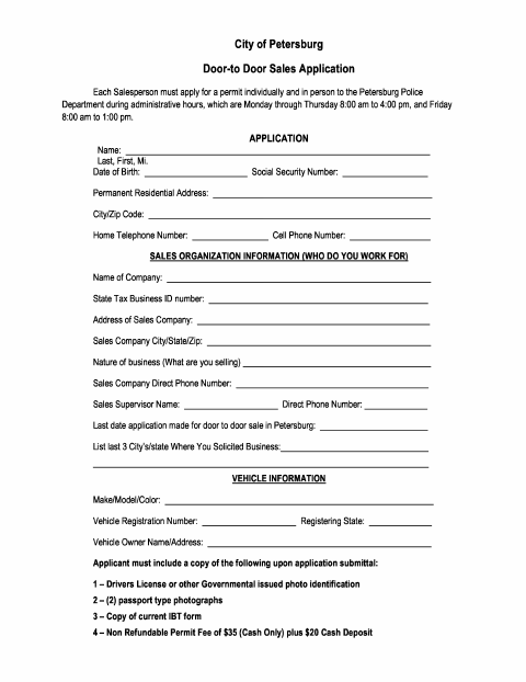 First page of the Door-to-Door Sales Application